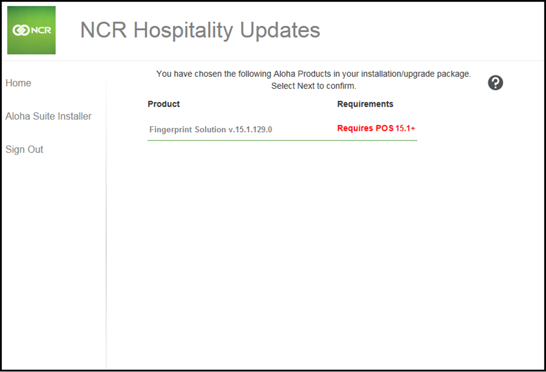 A window of product dependencies for Aloha suite installer