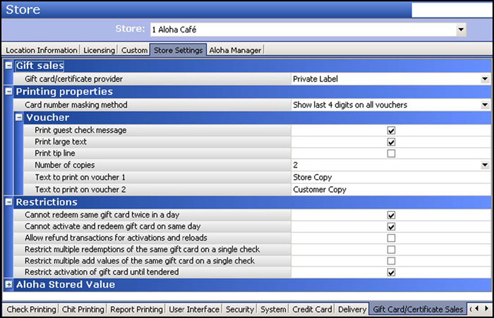 Select the Gift Card/Certificate Sales group at the bottom of the screen