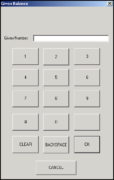 The Givex Balanace Check screen appears