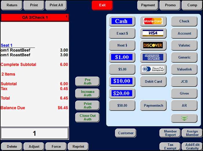 Navigate to Tender screen containing Givex