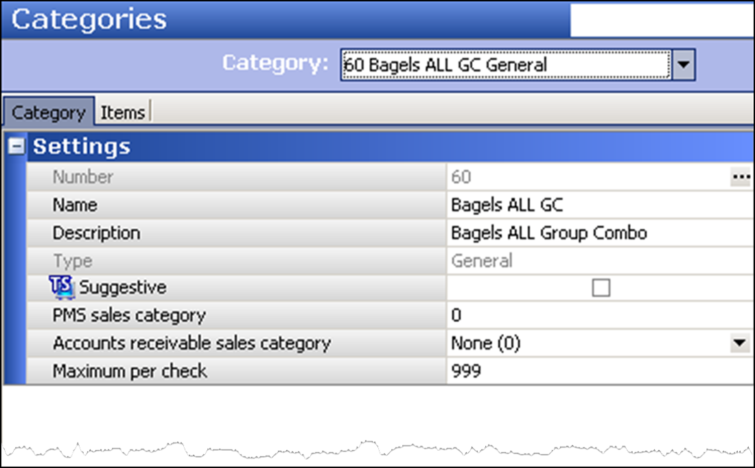 Category tab in the Categories function