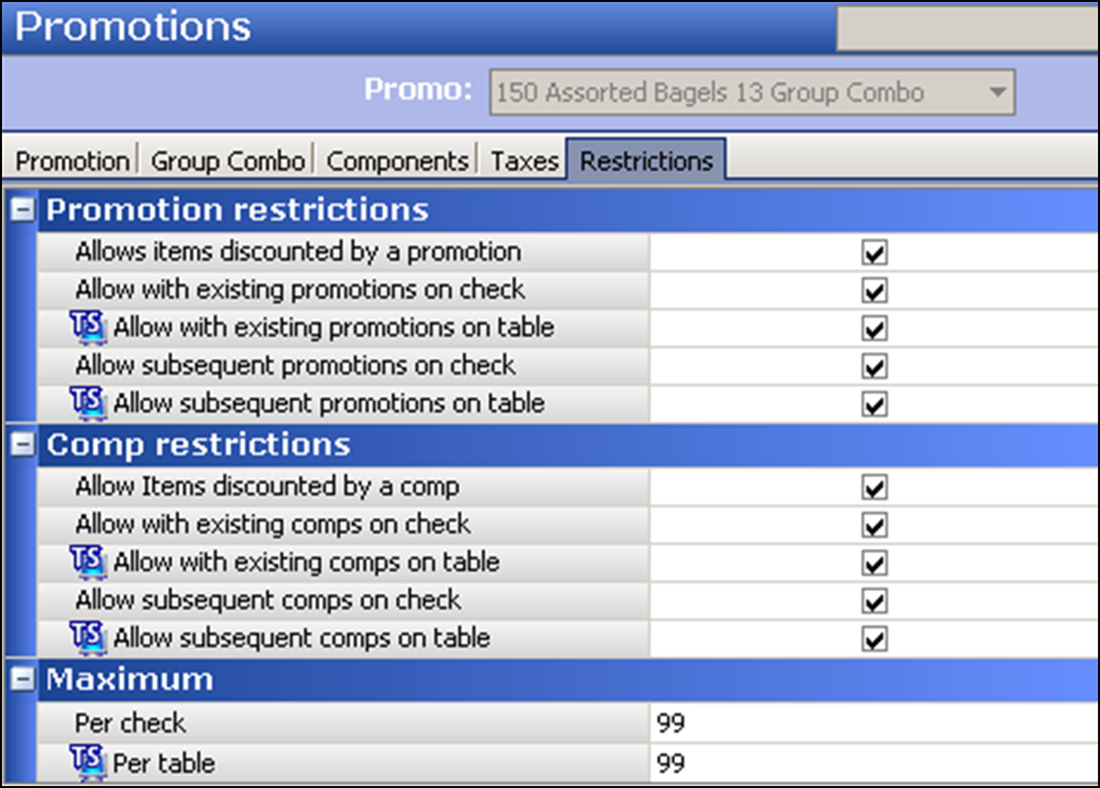 Restrictions tab in the Promotions function