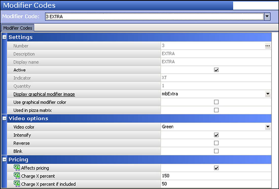 Sample of Modifier Codes function, Modifier Code tab.