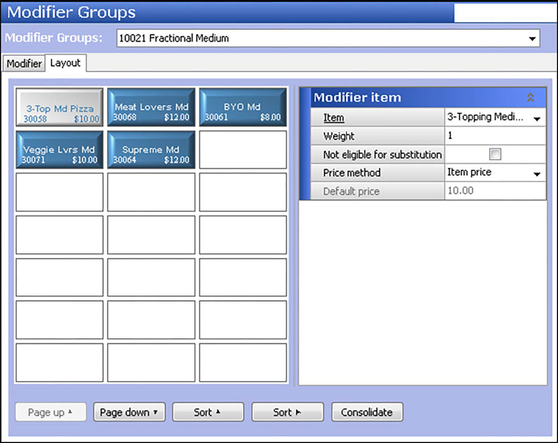  Sample of Modifier Groups function showing Layout tab with Fractional medium.