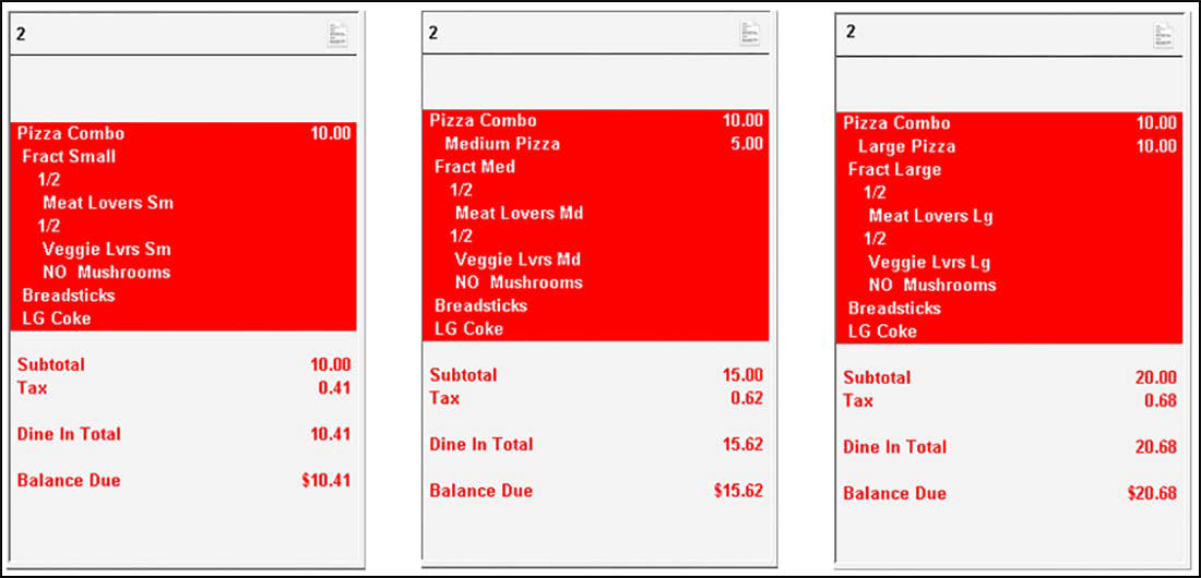 Example of pizza quick combo using fractions and upselling