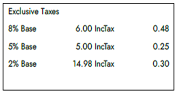 Element Exclusive Taxes Breakout