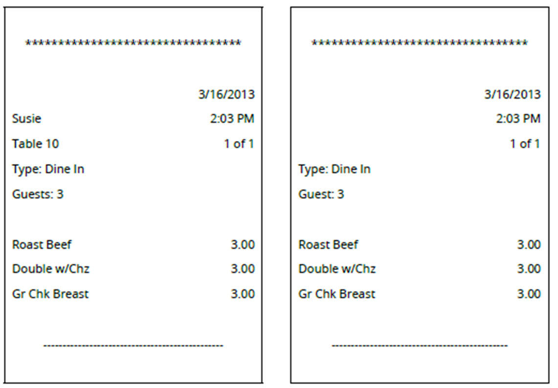 Chit print when guest counts are enabled in Store Settings