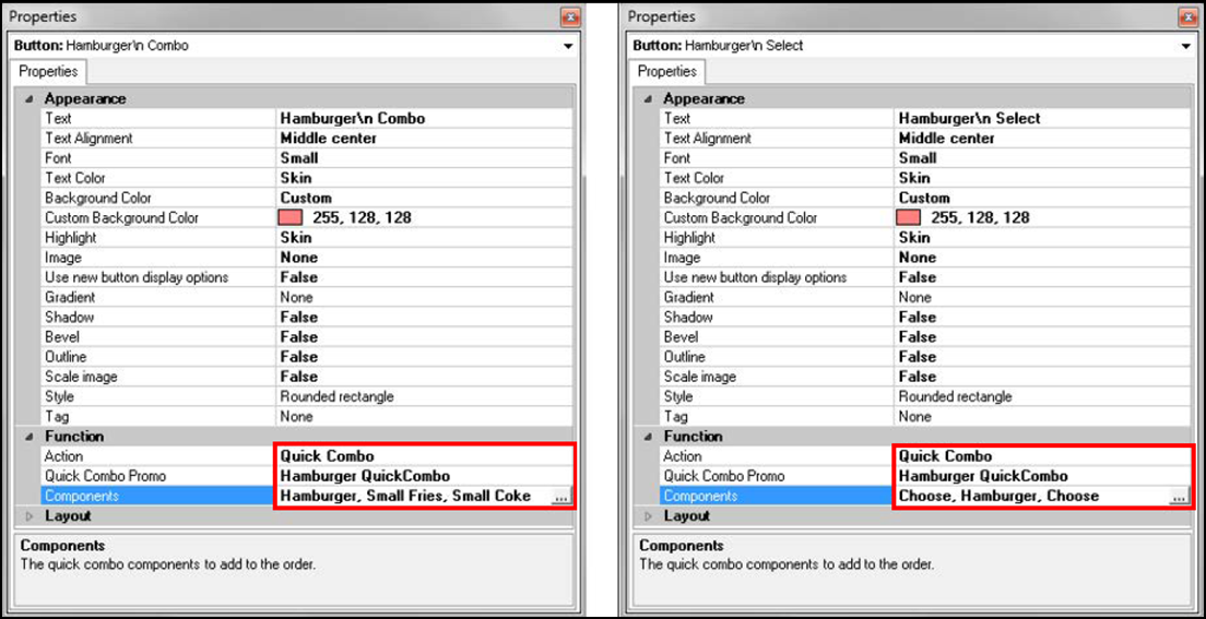 Selecting button properties