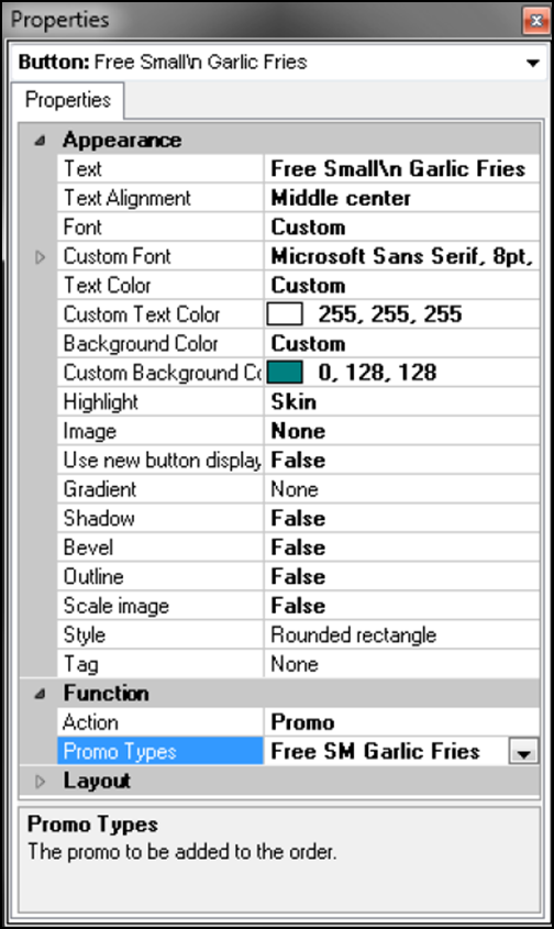 sample of Combo Button, Properties Dialog Box