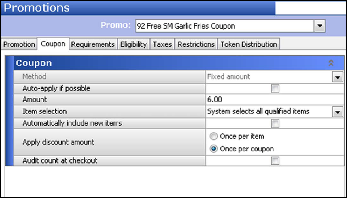 sample of configuring Promotions function, Coupon tab