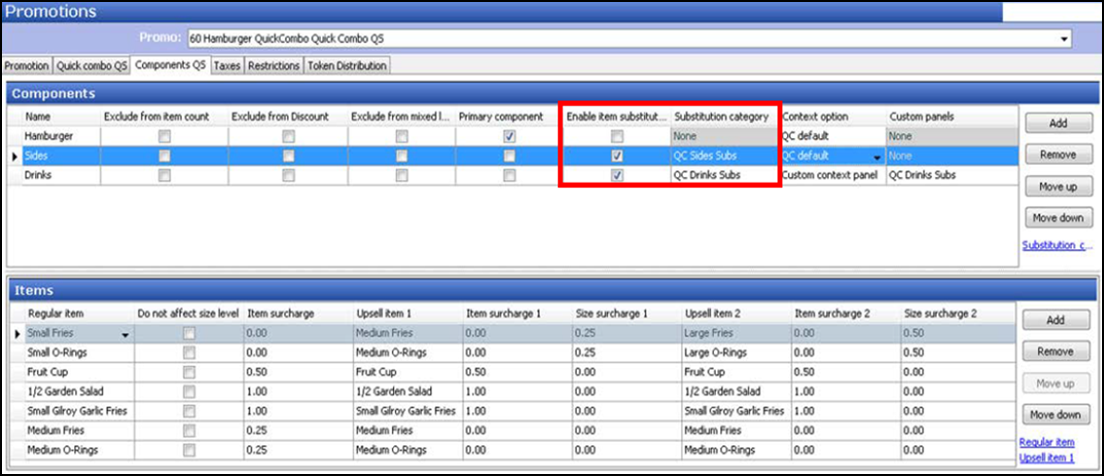 Example of Promotion function, Component QS Tab