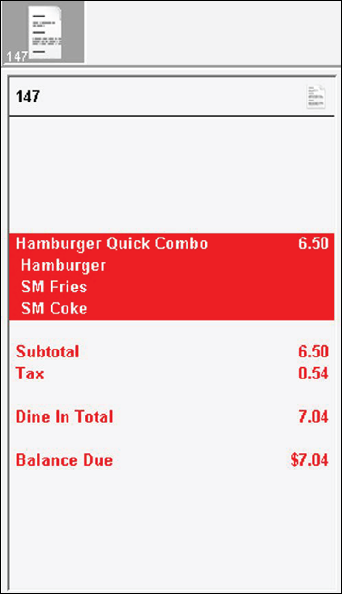 Sample of Fixed Hamburger Combo on Guest Check