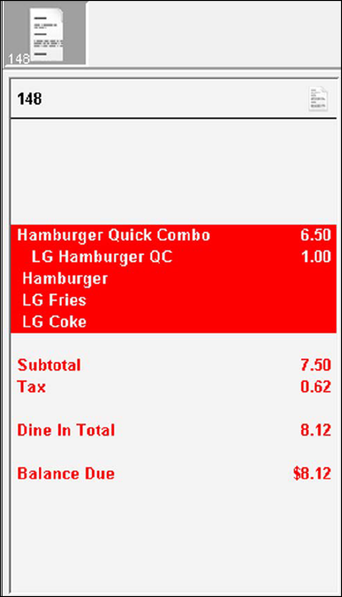 Sample of Large Hamburger quick combo