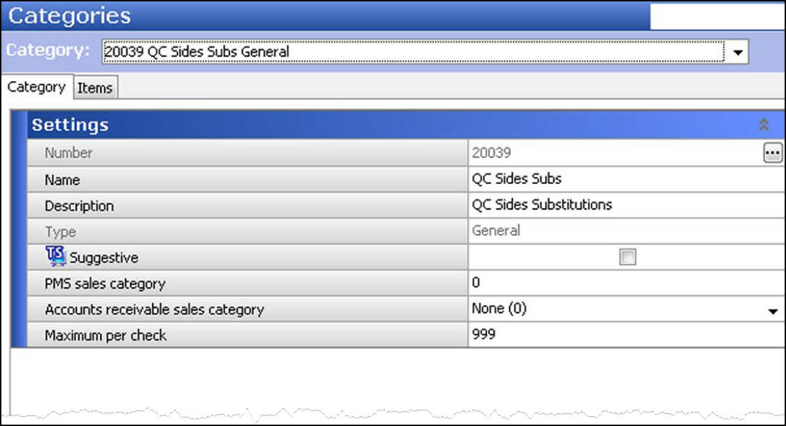 Example of Categories function, Category Tab