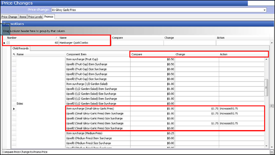 sample of selecting Price Changes function, Promos tab