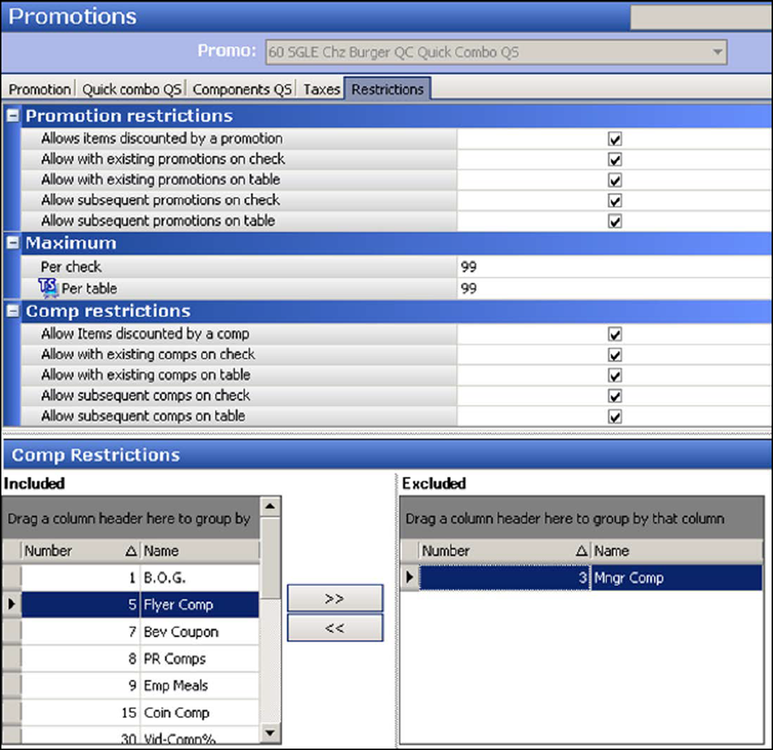 sample of accessing Promotions function, Restrictions tab