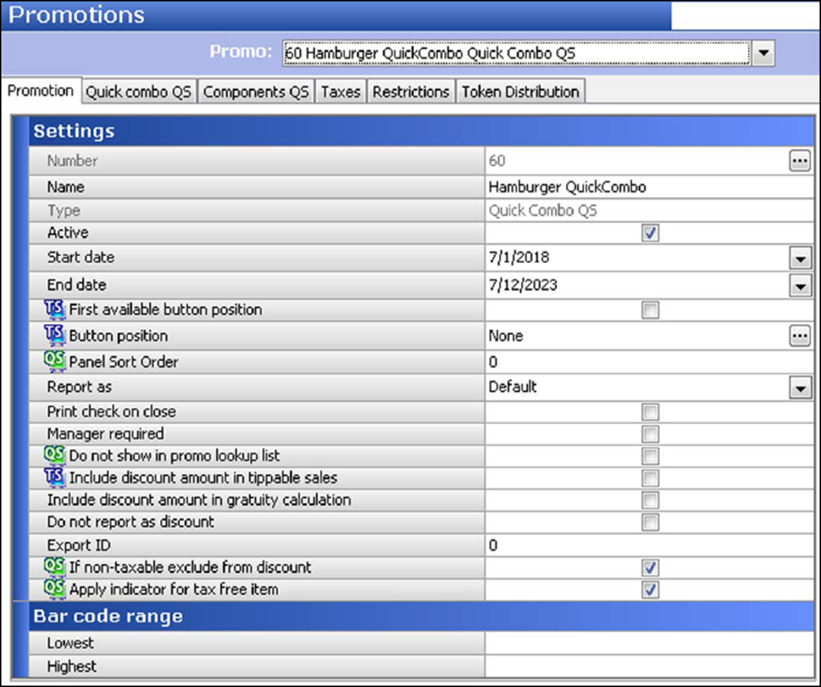 Example of Promotion function, Promotion tab