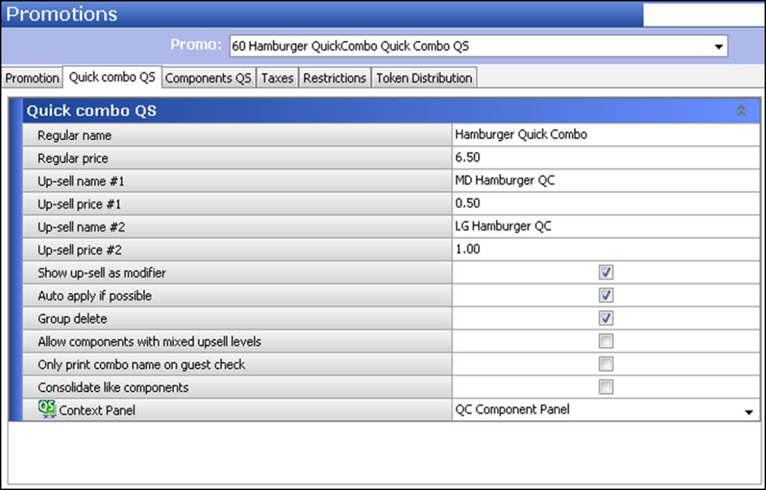 Example of Promotion function, Quick combo QS tab