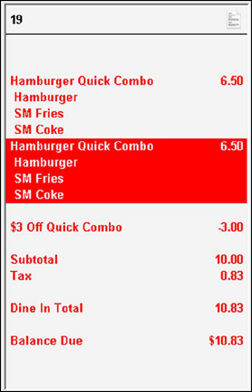 sample of Quick Combo Discount Applied