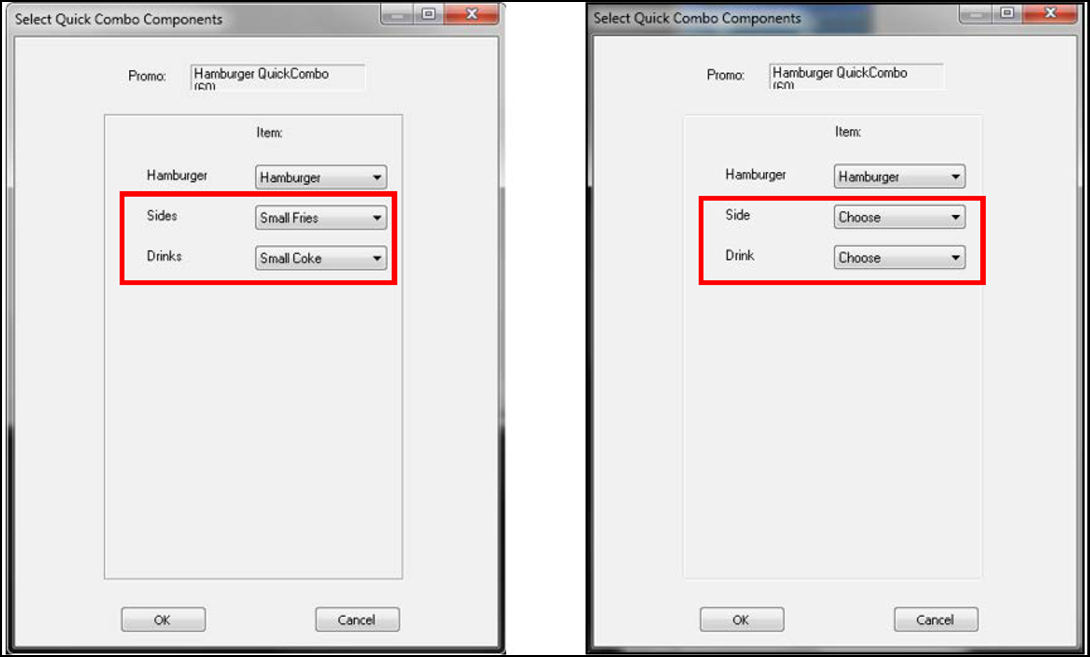 Selecting Quick Combo Dialog Box