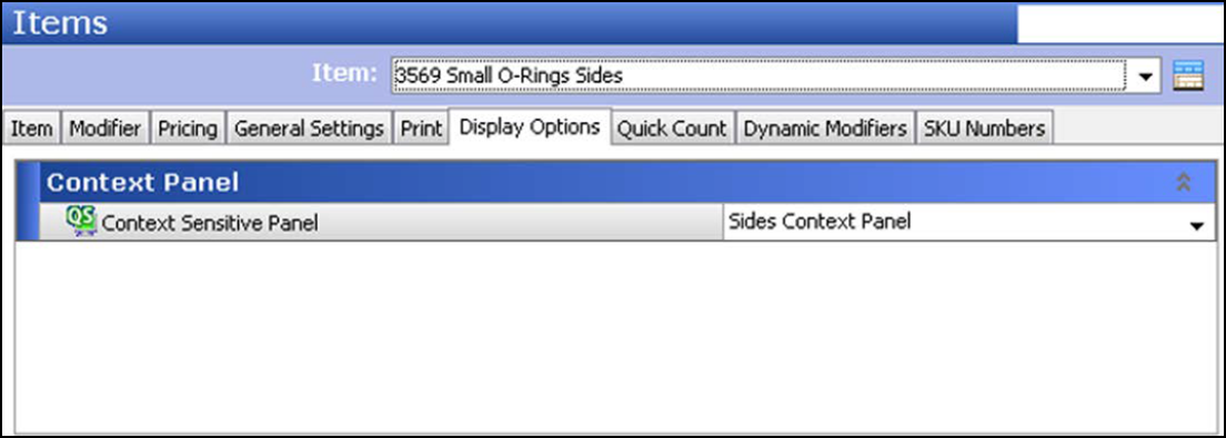 Example of Items function, Display Options tab, Selecting Context Option