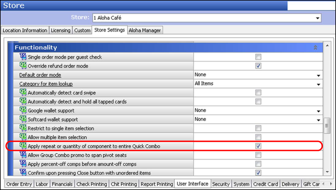 sample of Store function, Store settings tab, User Interface Group