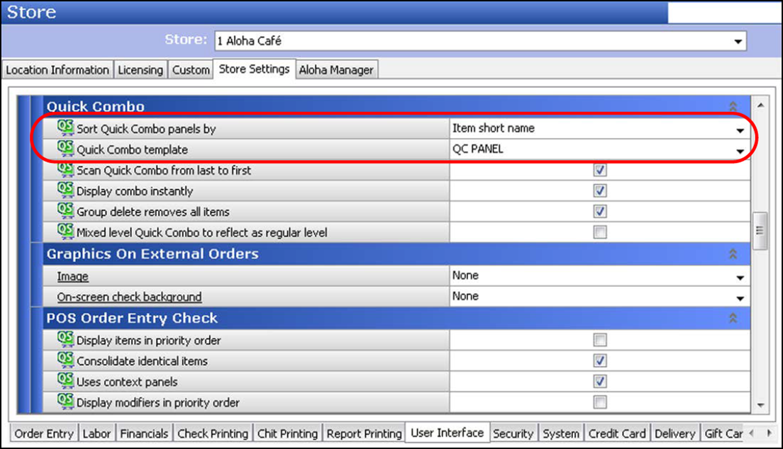 Example of Store function, Store Settings tab