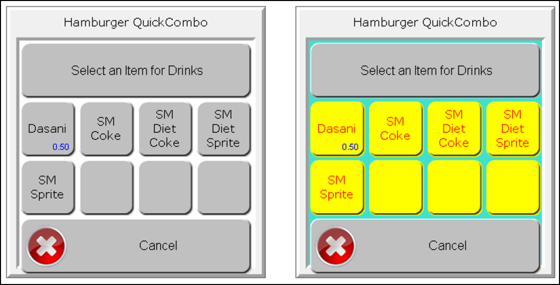 System Generated Drinks Quick Combo Screens