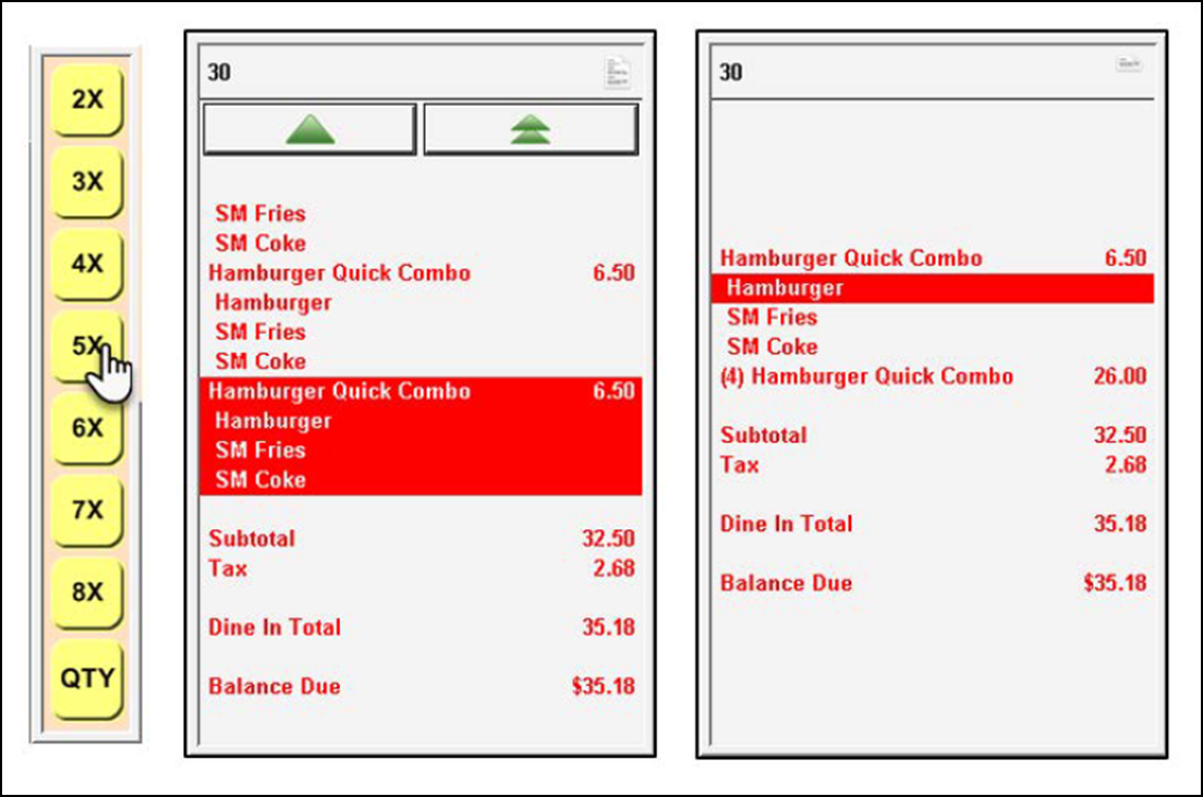 sample of Using the Quantity Button for Quick Combos