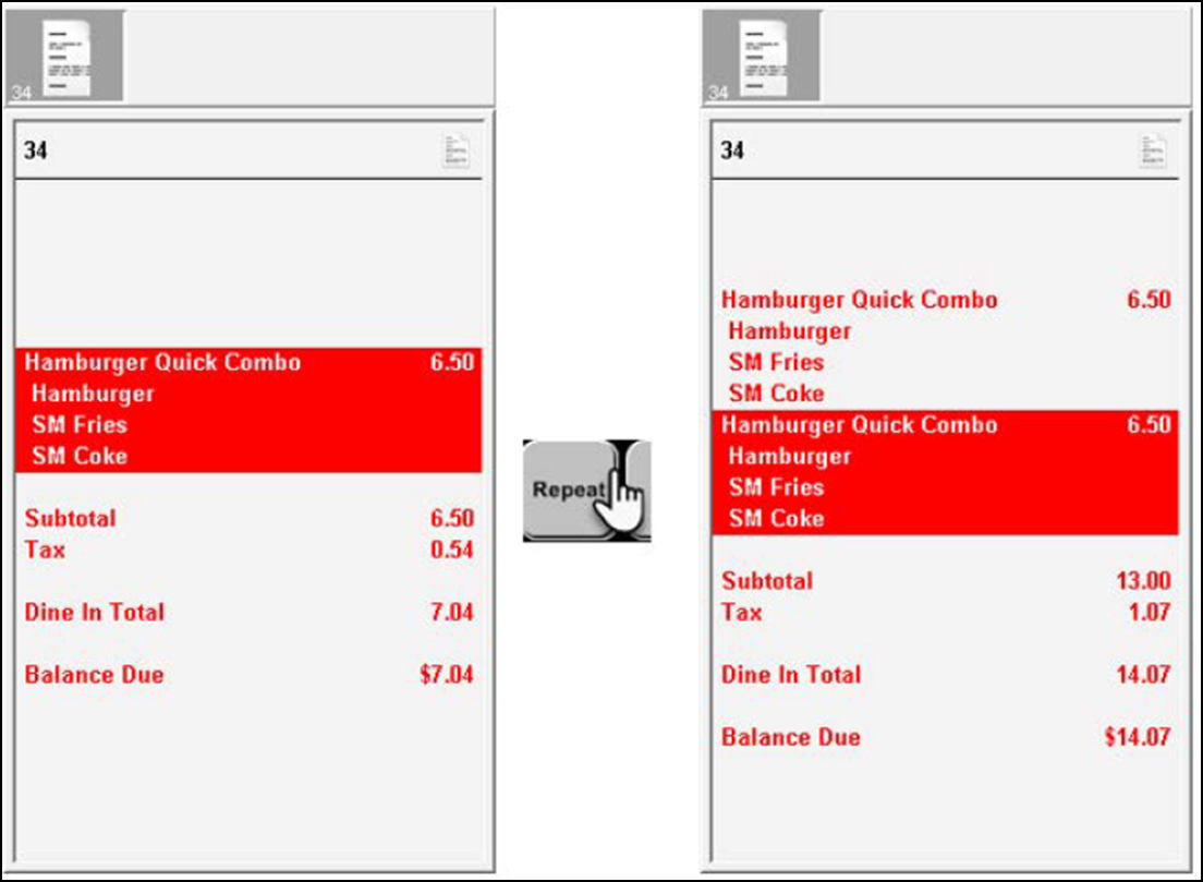 sample of Using the Repeat Button for Multiple Orders