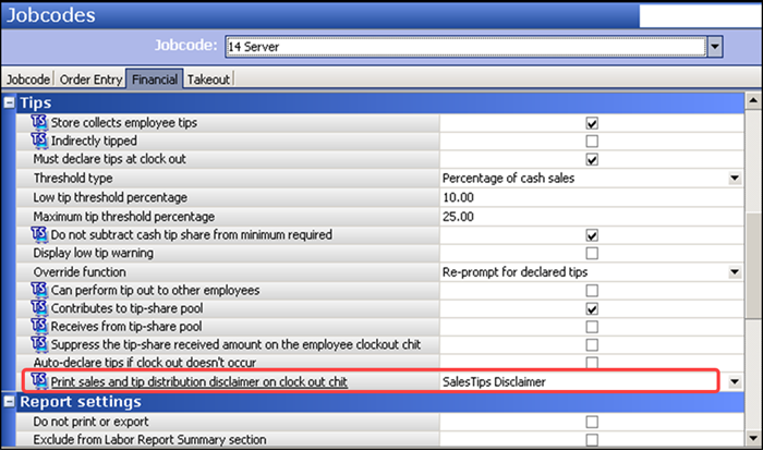 Sample of job codes financial tab
