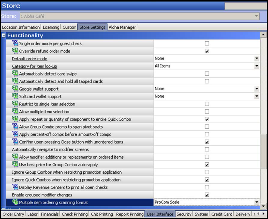 sample of accessing Store function, Store Settings Tab, Financials Group