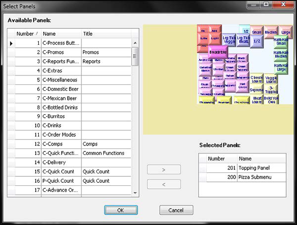 Sample dialog box of select panels