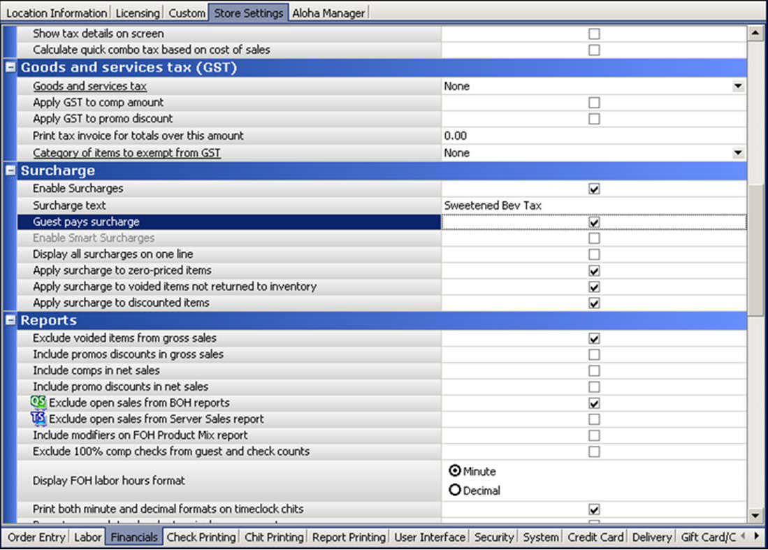 Store Settings - Financial Group