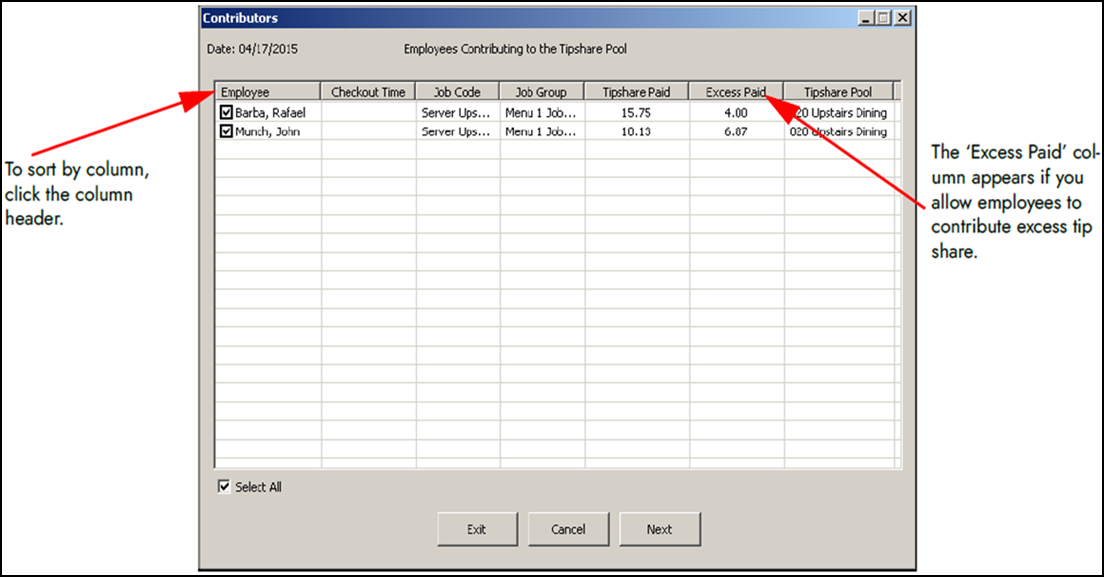 Sample contributors dialog box