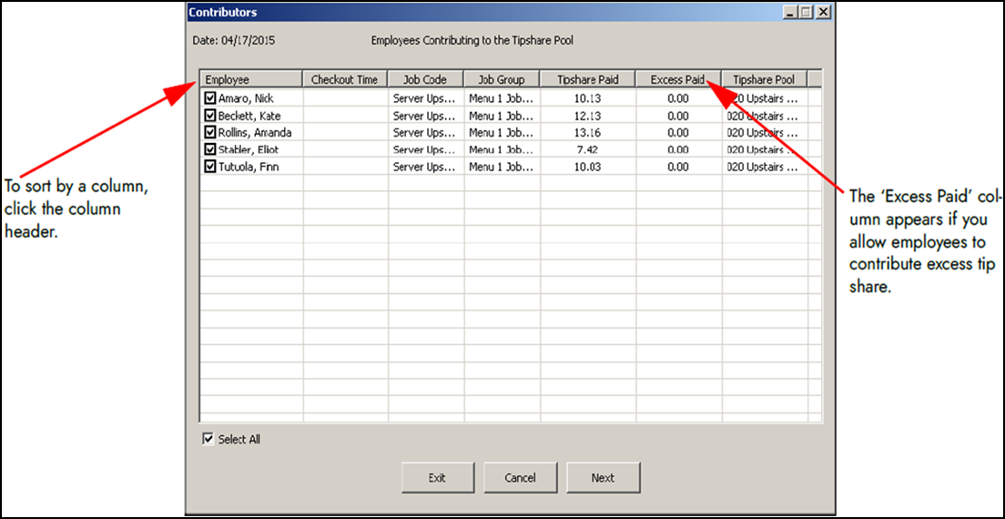 Sample contributors dialog box