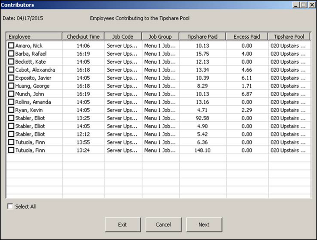 sample contributors dialog box