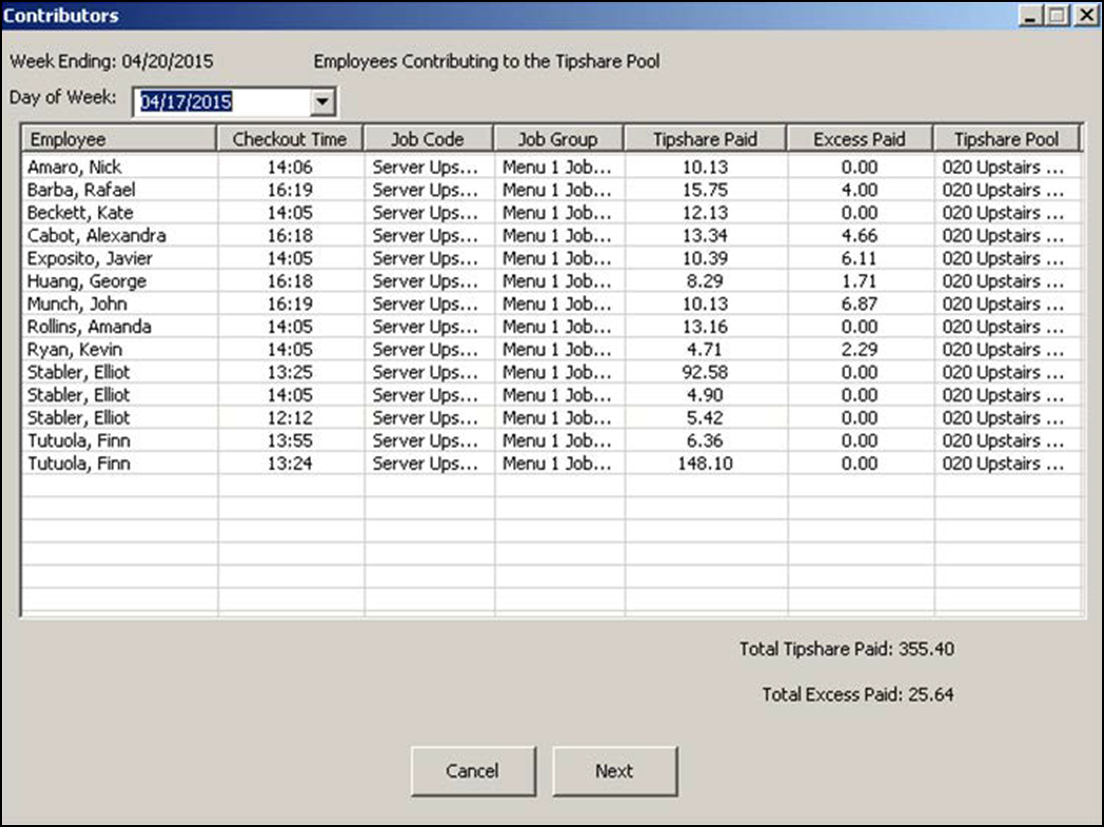 Sample contributors dialog box