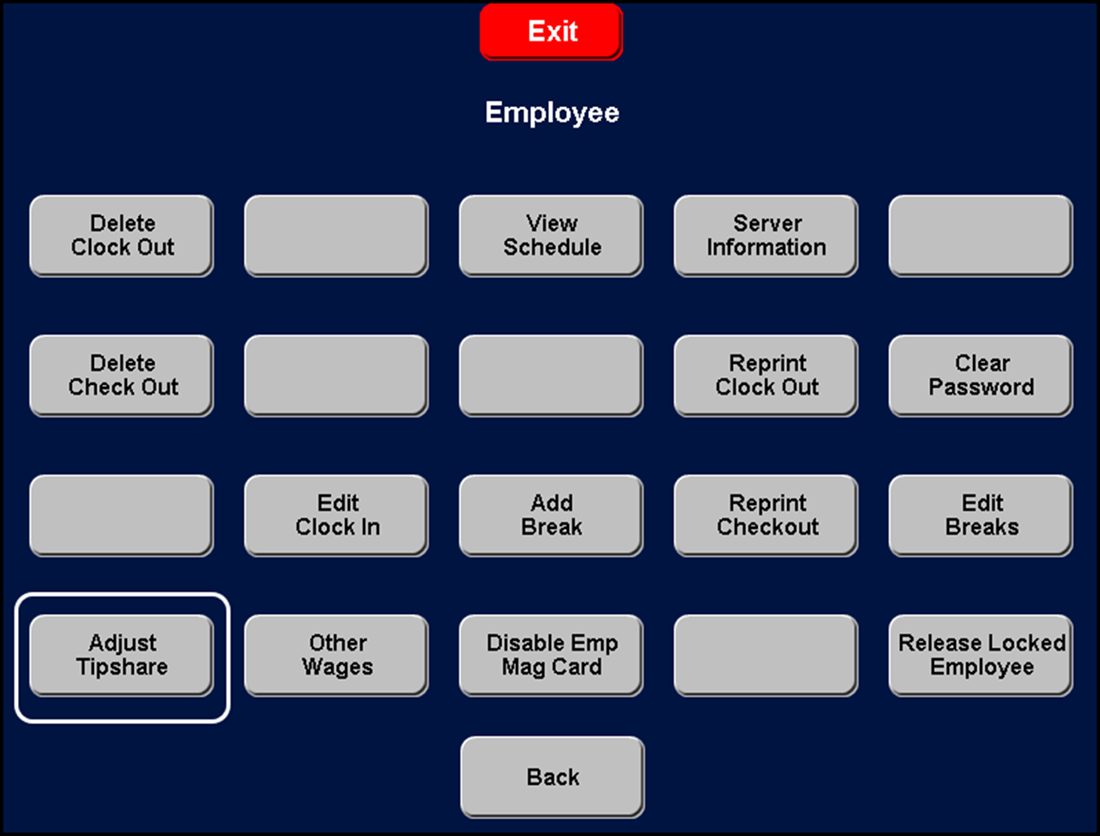 Sample FOH employee screen