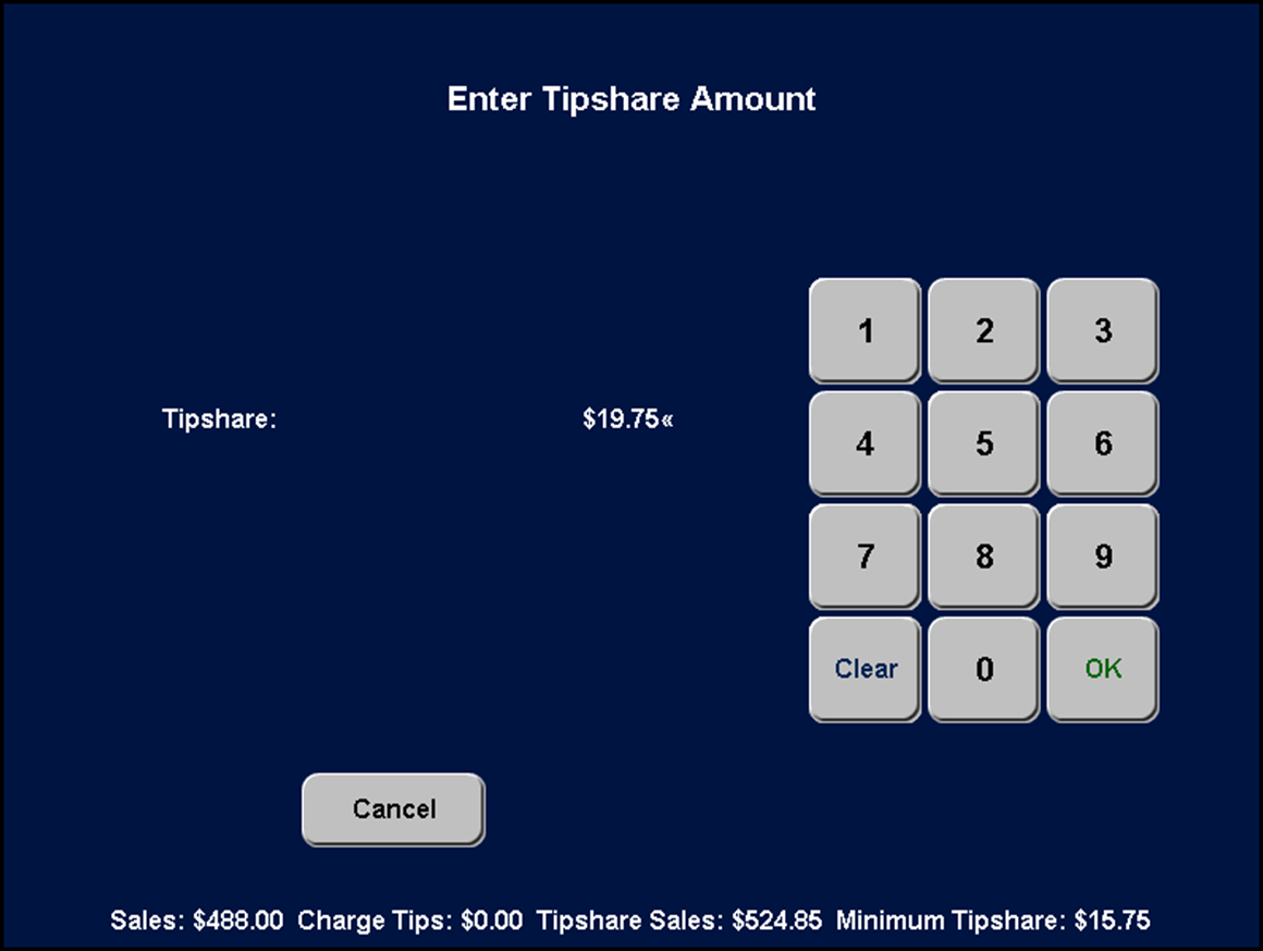 Sample tipshare amount screen