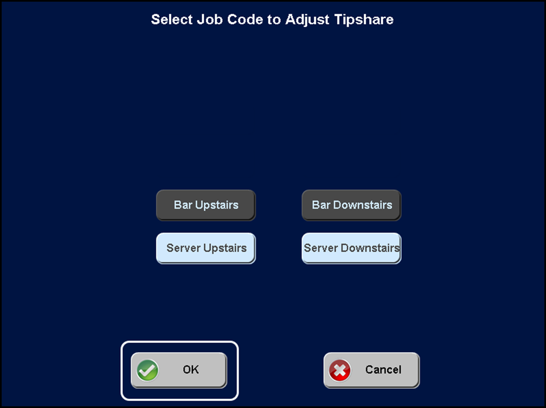 Sample job code selection screen