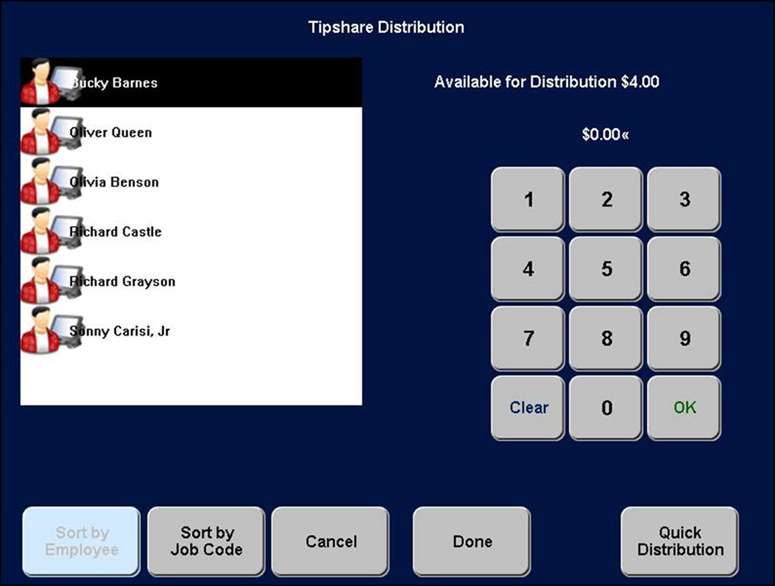 Sample tipshare recipients screen