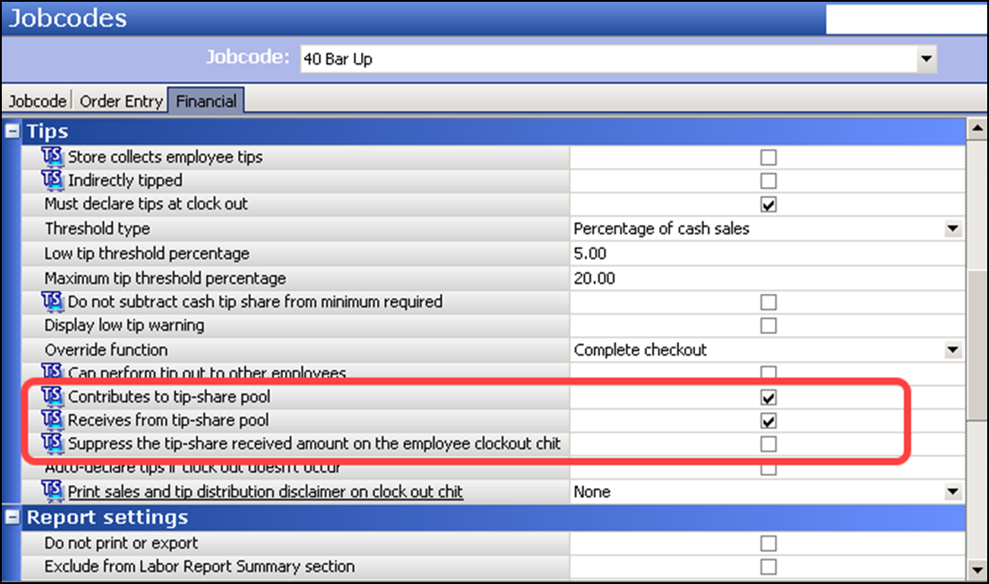 Sample of financial tab jobcodes 