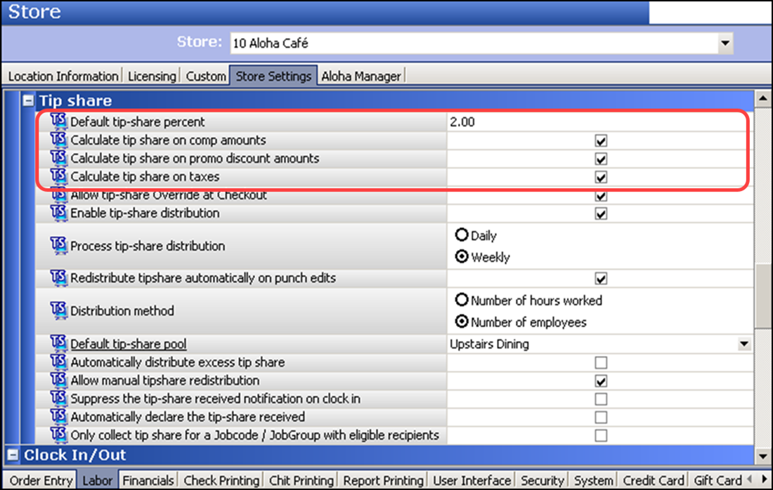 Sample labor group tip share group bar