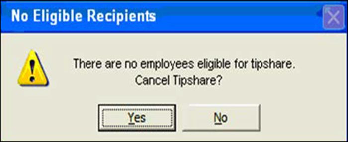 sample no eligible recipients dialog box