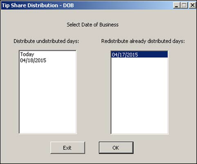 Sample redistribute tip share daily dialog box