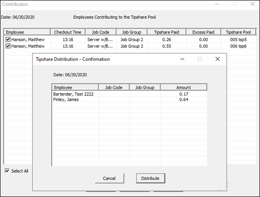 Sample tipshare confirmation screen