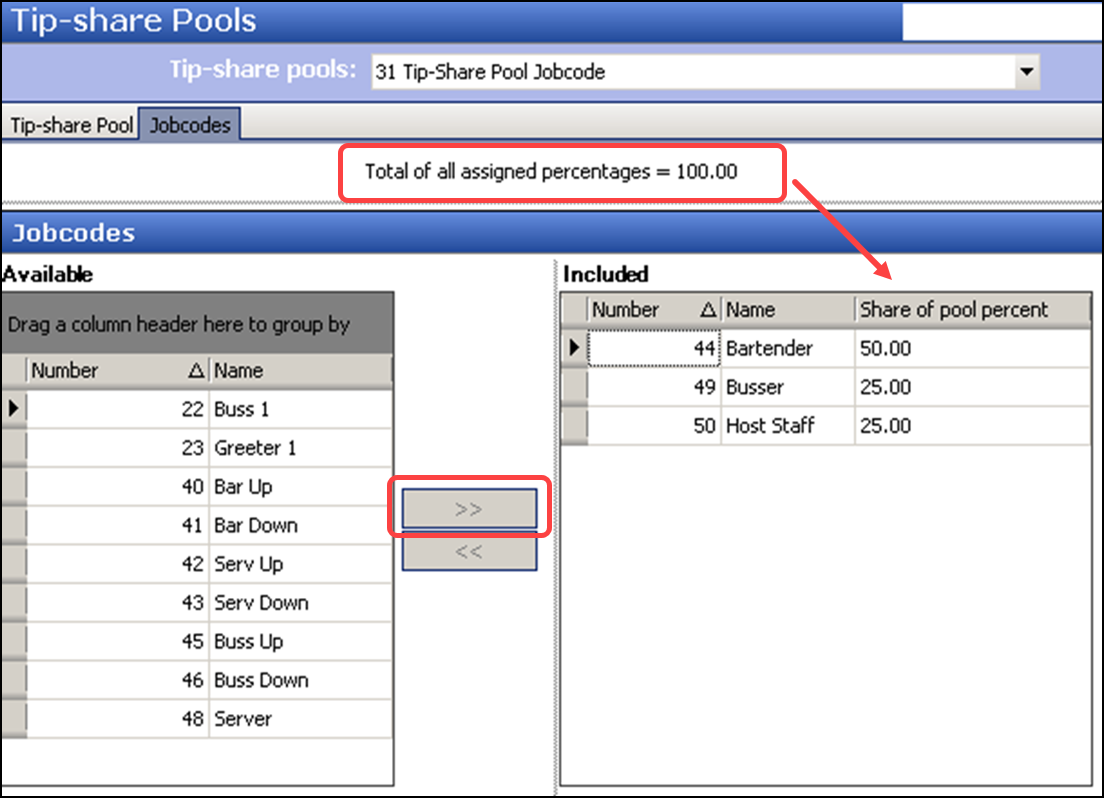 Sample tab tipshare pools job code 