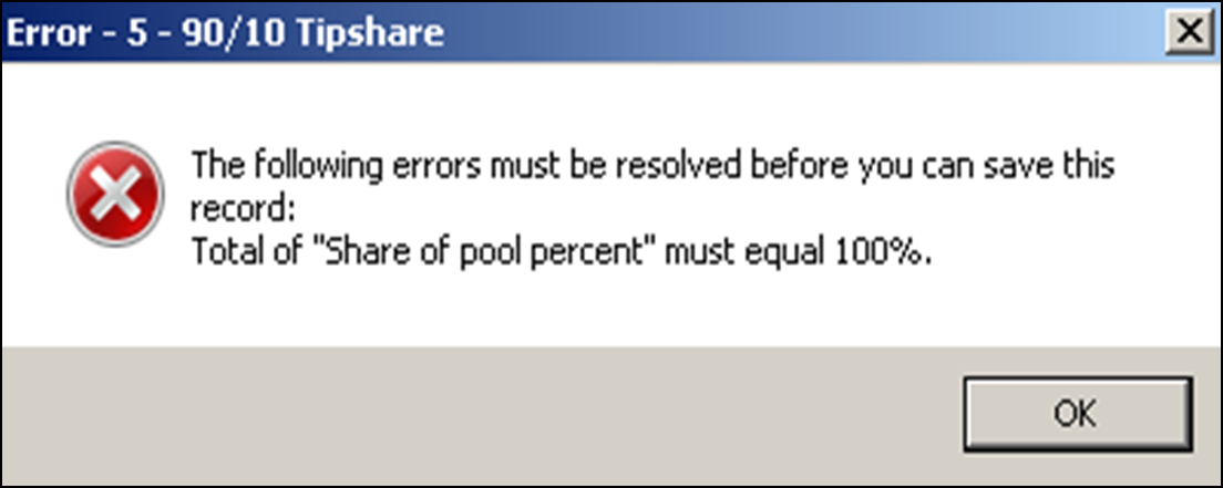 Sample screen showing total share of pool