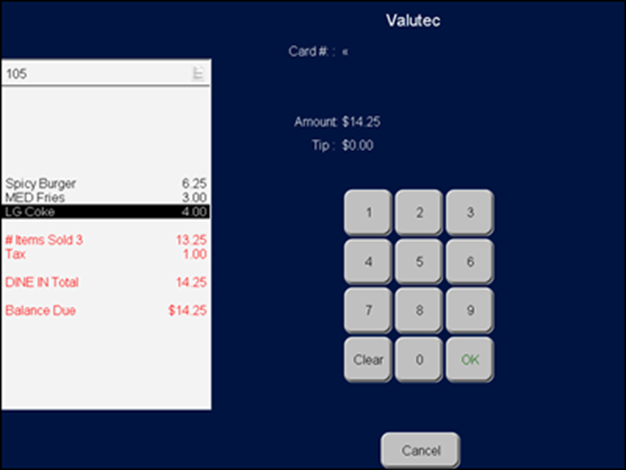 Valutec gift card screen